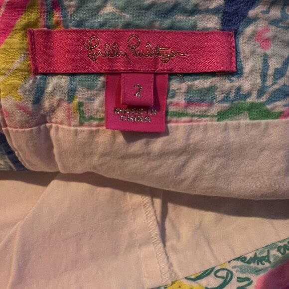 Lilly Pulitzer Patchwork Print Cotton Skirt 2 front pockets back zipper size 2 - Picture 3 of 8